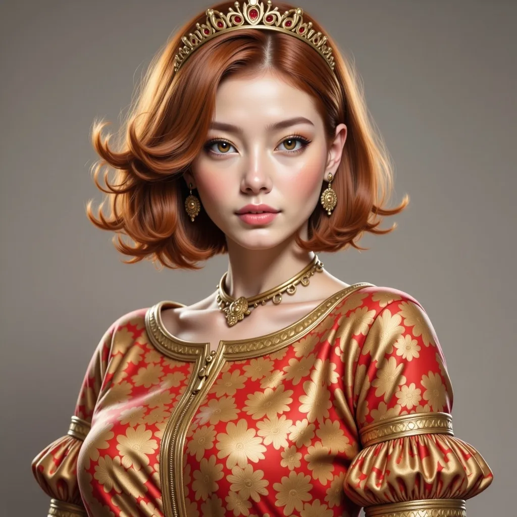 Prompt: <mymodel> a woman in a red dress with gold trimmings and a tiara on her head and shoulders, Chen Hong, fantasy art, highly detailed digital painting, a detailed painting