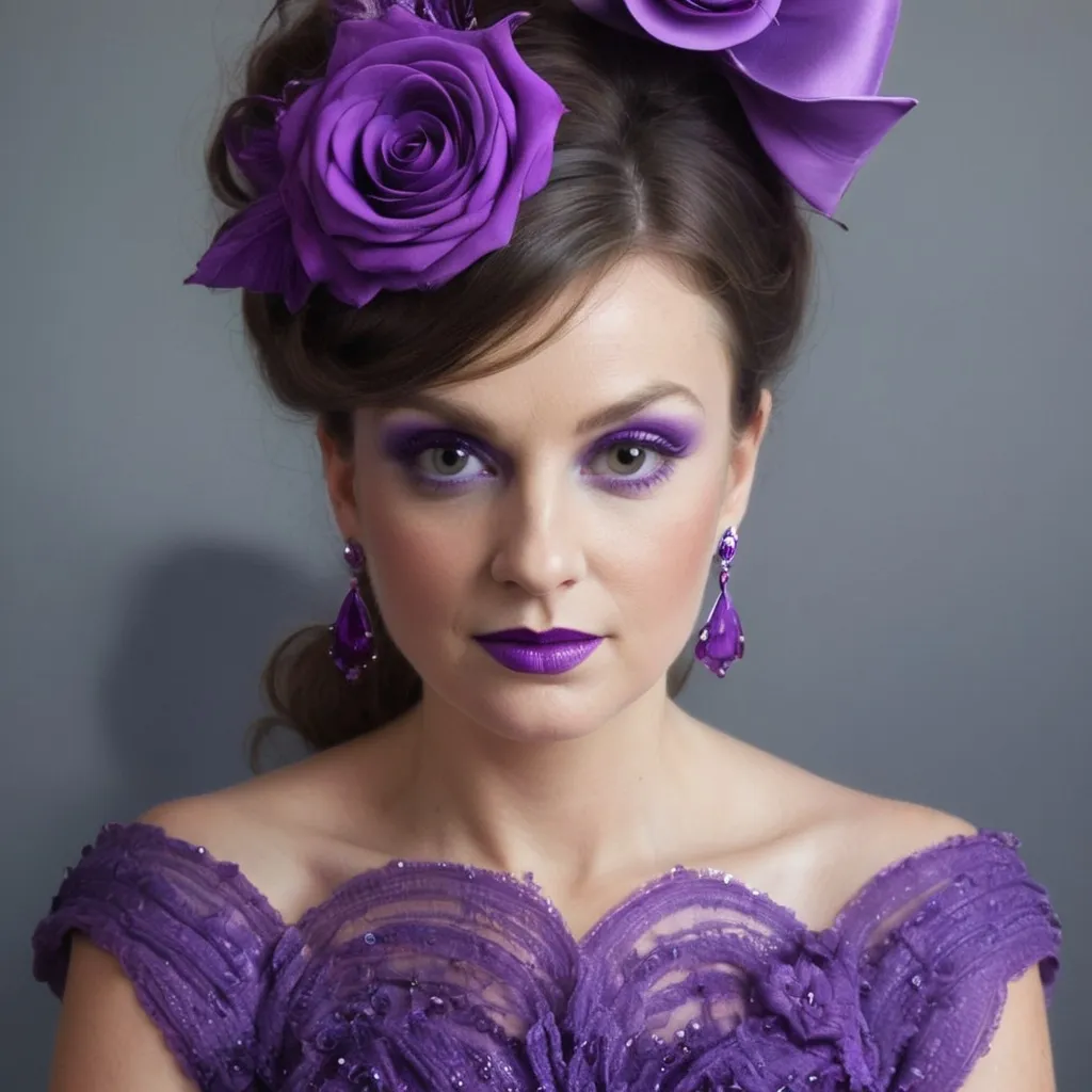 Prompt: A lady adorned all in purple