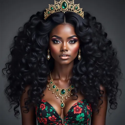 Prompt: a  black woman with a tiara and a necklace  Chinwe Chukwuogo-Roy, afrofuturism, highly detailed digital painting, a photorealistic painting