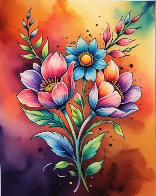 Prompt: Colorful flower tattoo, watercolor style, vibrant petals, intricate details, high quality, vibrant colors, floral design, professional tattoo art, artistic, beautiful, realistic, watercolor, detailed, highres, vibrant, intricate details, floral, professional, colorful, vibrant colors, watercolor style, artistic