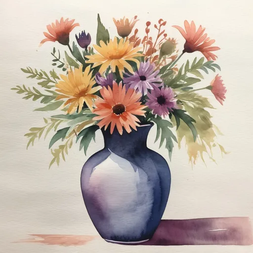 Prompt: A watercolor  painting of a vase  of flowers