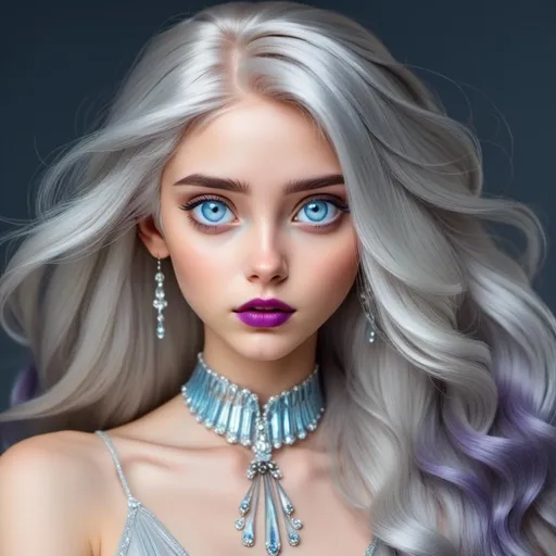 Prompt: <mymodel>Beautiful ethereal woman, long blonde hair,and icy blue eyes color, purple lipstick, facial closeup