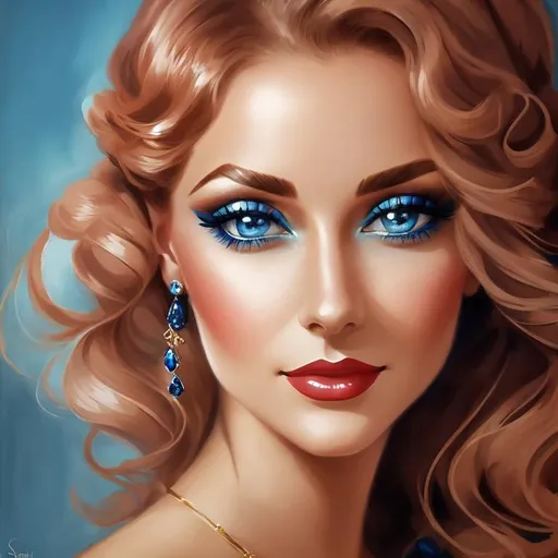 Prompt: Glamorously dressed lady of rhe 1930's wearing sapphire jewelry,blue eyes