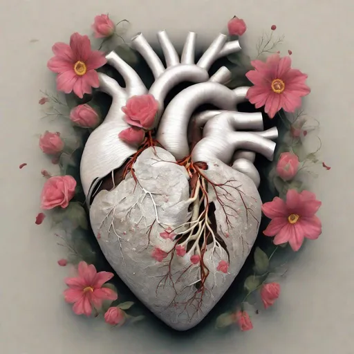 Prompt: An anitomical human heart with flowers sprouting from it.
