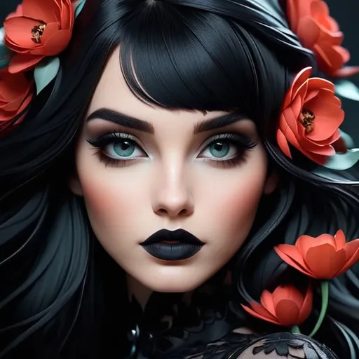 Prompt: Beautiful woman with flowersr, dark and gothic