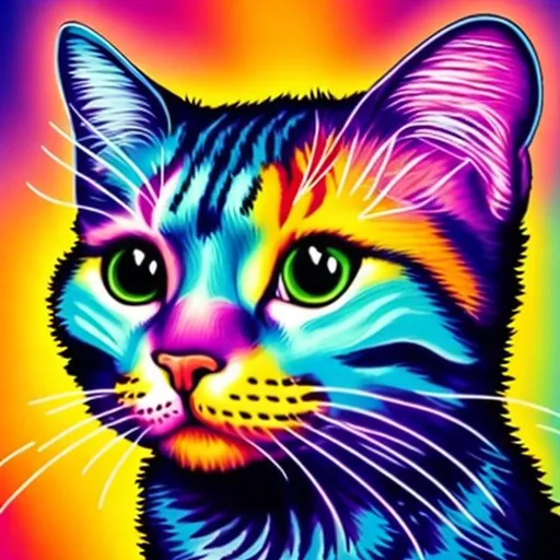 Prompt: Lisa Frank style cat portrait 