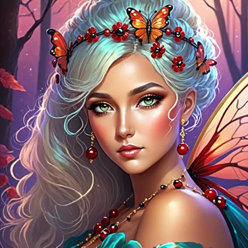 Prompt: Ladybug fairy goddess, digital illustration, serene woodland setting, intricate wings with holographic details, ethereal and magical vibe, vibrant and saturated colors, elegant and graceful pose, fine art quality, high resolution, fantasy, whimsical, holographic wings, magical, ethereal, vibrant colors, woodland, serene, elegant pose, fine art quality, detailed artwork<mymodel>