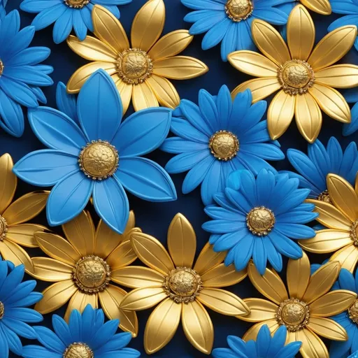 Prompt: blue and gold flowers