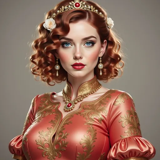 Prompt: <mymodel> a woman in a red dress with gold trimmings and a tiara on her head and shoulders, Chen Hong, fantasy art, highly detailed digital painting, a detailed painting