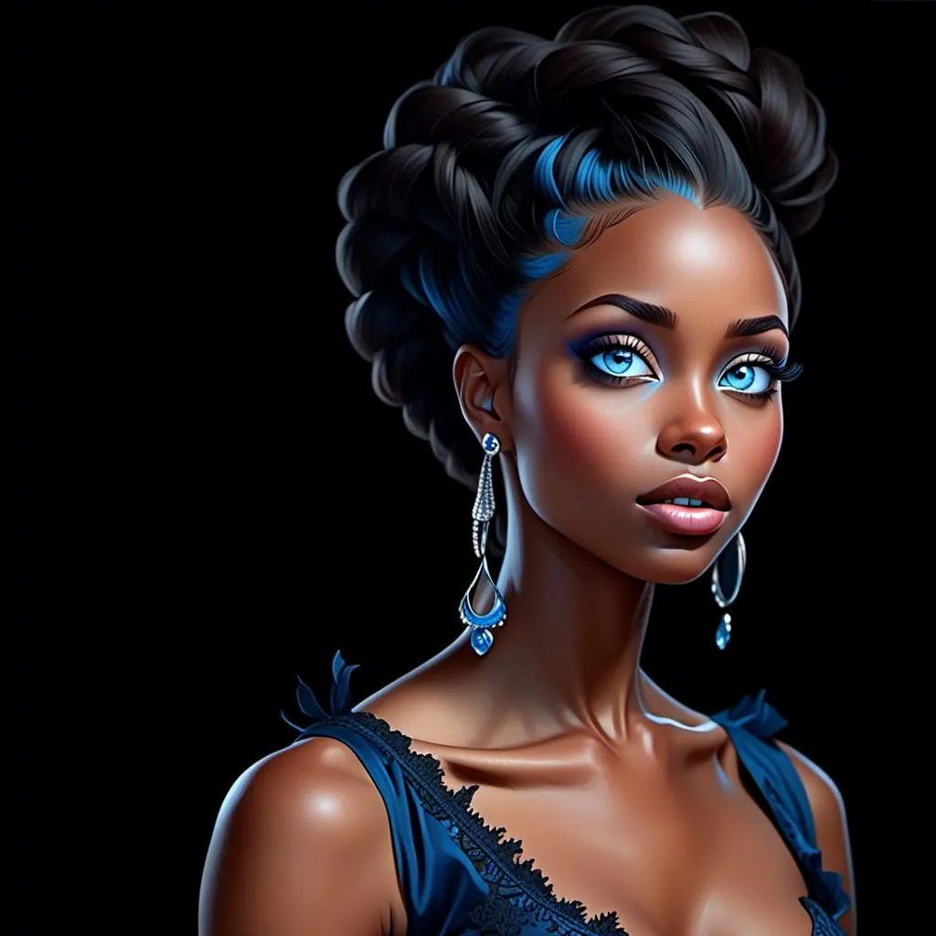 Prompt: <mymodel>Elegant black woman, striking blue eyes