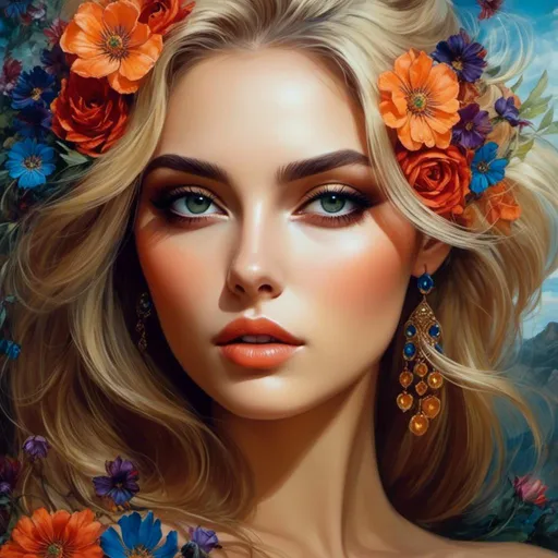 Prompt: <mymodel> Beautiful  hybrid woman with flowers sprouting from her, oil painting, detailed fiery eyes, ethereal glow, dark and mysterious, high quality, vibrant colors, surreal, haunting, intricate floral details, intense gaze, mystical atmosphere, oil painting, demon, hybrid, fiery eyes, ethereal, vibrant colors, surreal, haunting, floral details, intense gaze, mystical atmosphere