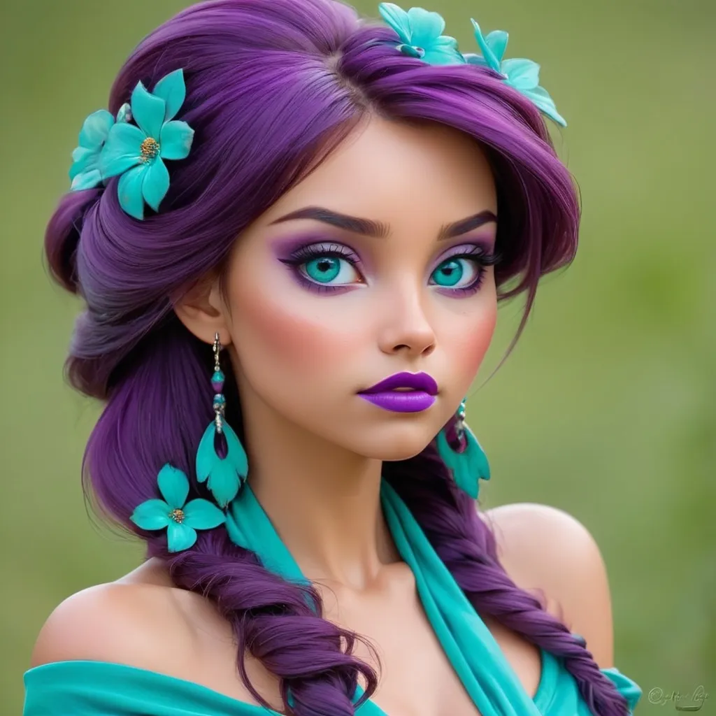 Prompt: A pretty lady, purple and turquoise
