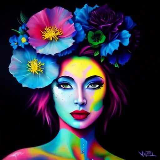 Prompt: Flower Siren graffiti art, splash art, street art, spray paint, oil gouache melting, acrylic, high contrast, colorful polychromatic, ultra detailed, ultra quality, CGSociety