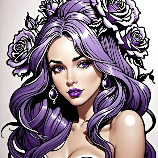 Prompt: Cosmic Epic Beauty, Beautiful and Gorgeous, purple roses in hair