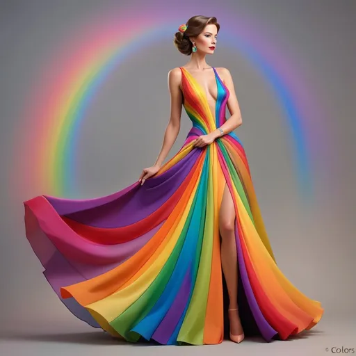 Prompt: Elegant lady in colors of the rainbow