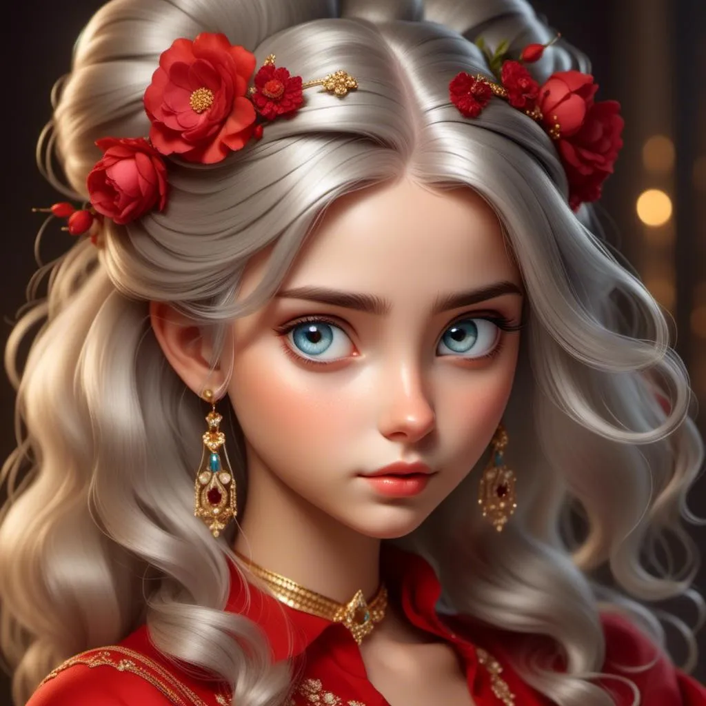 Prompt: <mymodel>High-quality digital painting of a teenage princess with blonde hair in a bun, wearing a stunning red dress, big pretty eyes, royal ambiance, detailed fabric textures, elegant crown, soft lighting, warm tones, professional, regal, detailed eyes, royal gown, digital painting, warm lighting, late teens, blonde bun hairstyle, royal ambiance