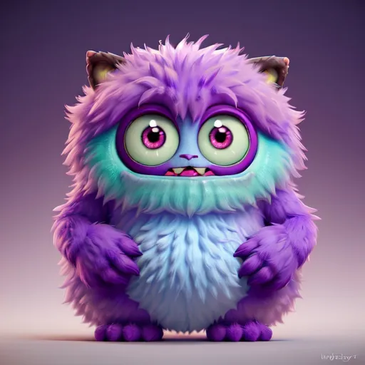 Prompt: Cute purple monster, digital illustration, fluffy fur, big expressive eyes, playful demeanor, vibrant colors, high quality, digital art, pastel tones, soft lighting