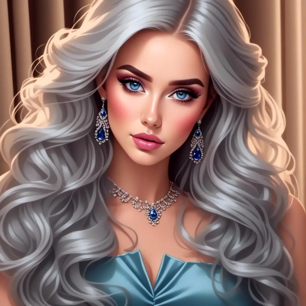 Prompt: <mymodel>a Sapphire lady, feminine elegant princess ,  dark hair, large blue eyes, wearing jewls in her hair,  beautiful makeup, blue eyeshadow, dark pink lipstick, facial closeup