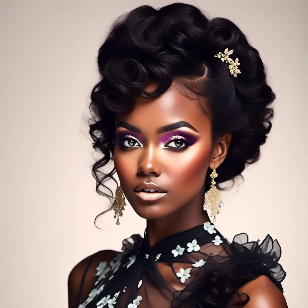 Prompt: <mymodel>60s makeup and hair on a black girl