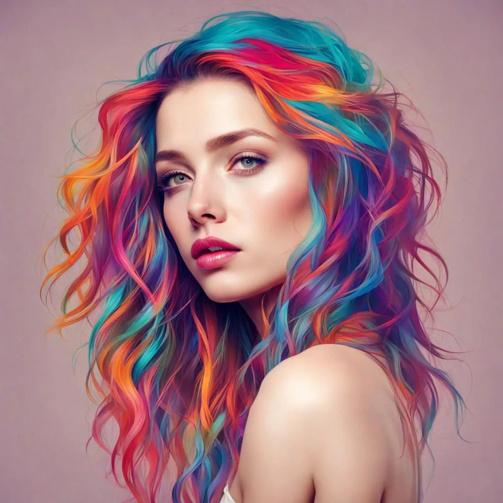 Prompt: colorful image of a young lady