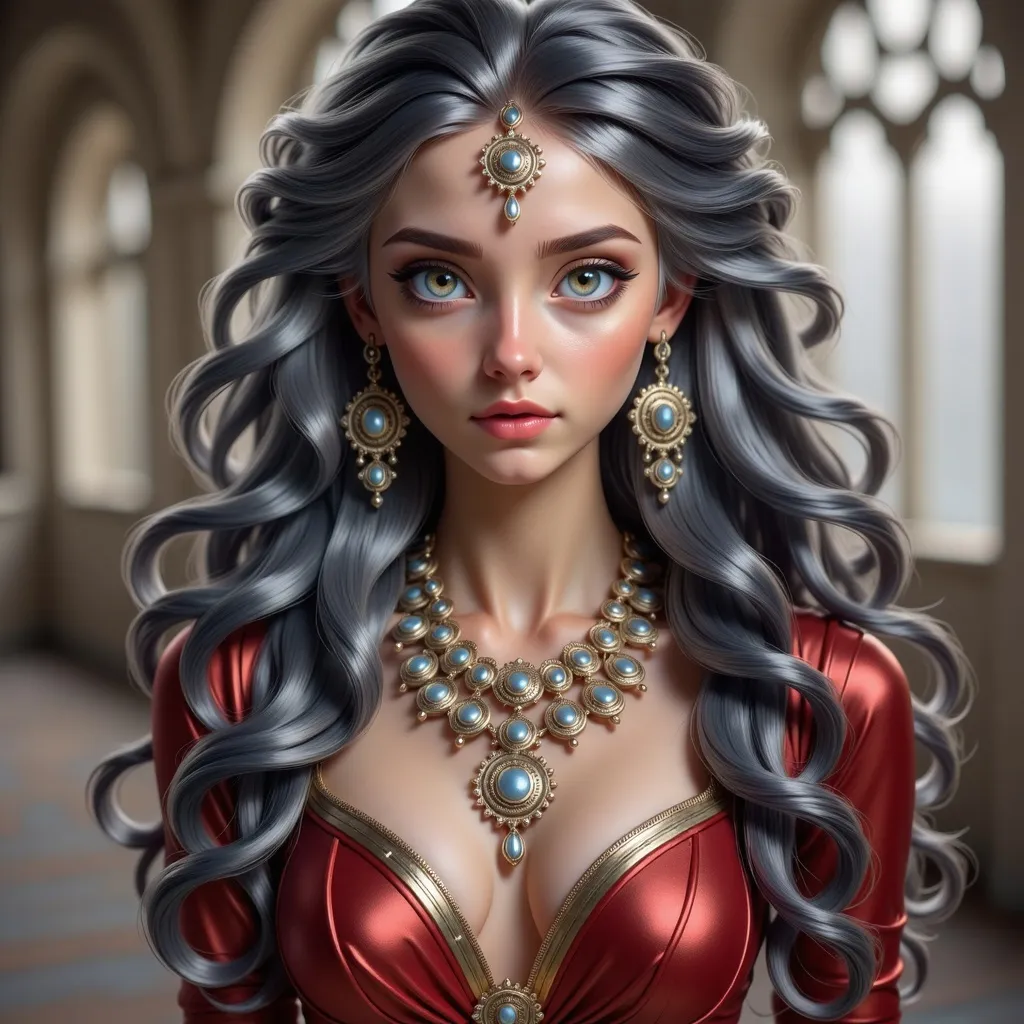 Prompt: beatiiful dark haired woman , ornate clothes, elaborate jewels