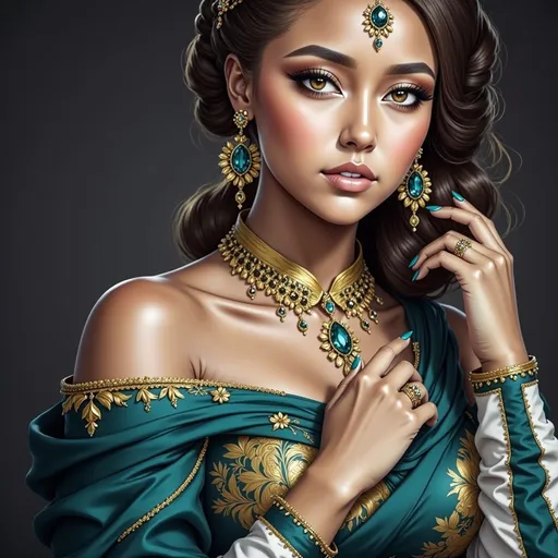 Prompt: <mymodel> Teal and gold beauty