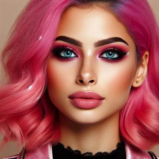 Prompt: <mymodel> A pretty girl with 80s makeup and pink hair