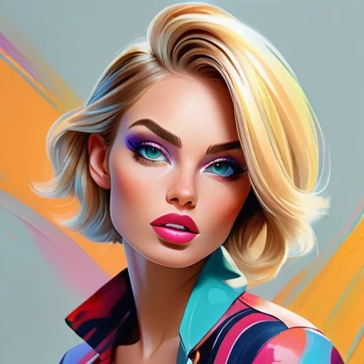 Prompt: Detailed illustration of a stylish woman with highlighted hair, vibrant and lustrous, contemporary digital art, fashionable outfit, striking makeup, high quality, digital painting, vibrant colors, dynamic lighting, stylish, modern design, highlighted hair, detailed facial features, professional, fashionable, contemporary art