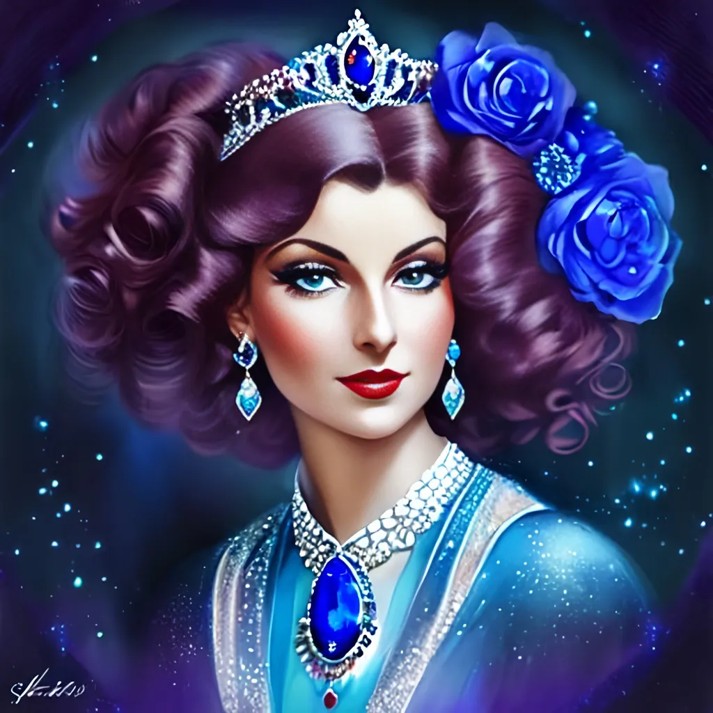 Prompt: Glamorously dressed lady of rhe 1930's wearing sapphire jewelry,blue eyes