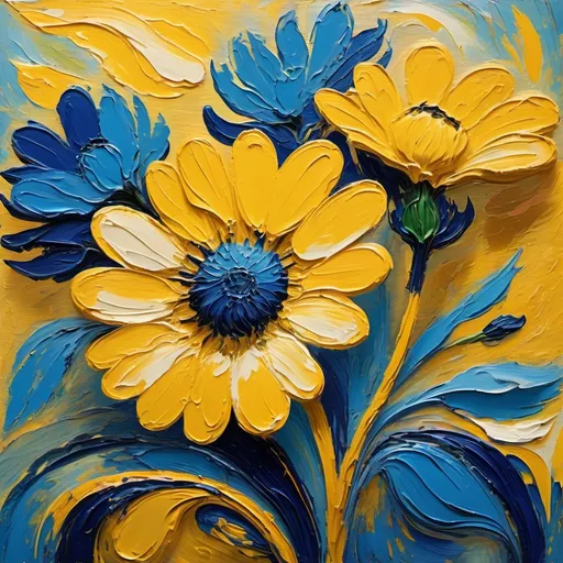 Prompt: A flower, inspired by Van Gogh, bold brush strokes, swirling vibrant colors, rich yellows and deep blues, expressive textures, dramatic play of light, harmonious composition, evocative atmosphere, reminiscent of a tranquil floral still life, impressionistic style, emphasizes beauty of nature, ultra-detailed, 4K quality resolution, perfect for art lovers and collectors.