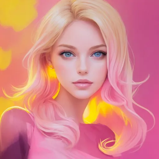 Prompt: Beautiful lady, blonde, pink colorscape
