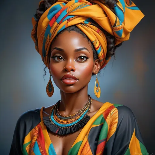 Prompt: Beautiful black woman portrait, realistic painting, detailed facial features, vibrant colors, professional, highres, realistic, detailed, portrait, stunning, realistic painting, detailed facial features, vibrant colors, professional, highres, realistic