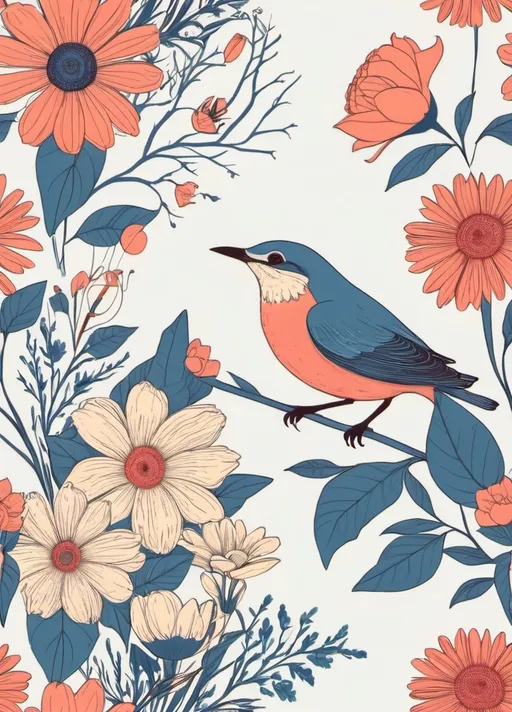 Prompt: bird and flowers