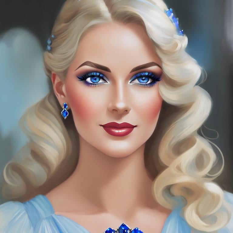 Prompt: Glamorously dressed lady of rhe 1930's wearing sapphire jewelry,blue eyes