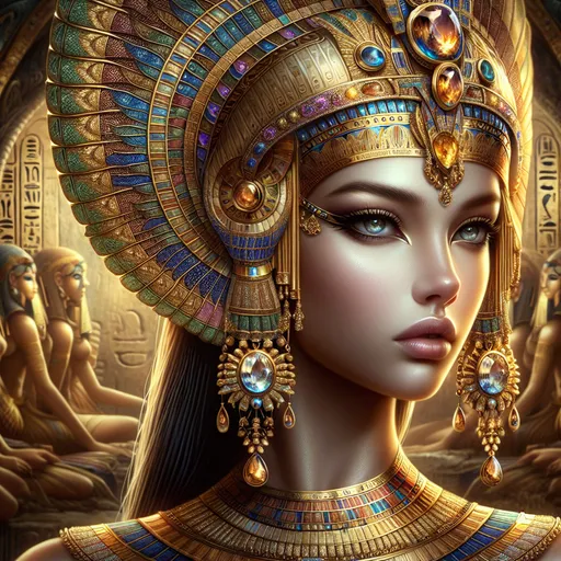 Prompt: An ancient Egyptian princess with a gold headpiece, Anne Stokes, fantasy art, highly detailed digital painting, egyptian art