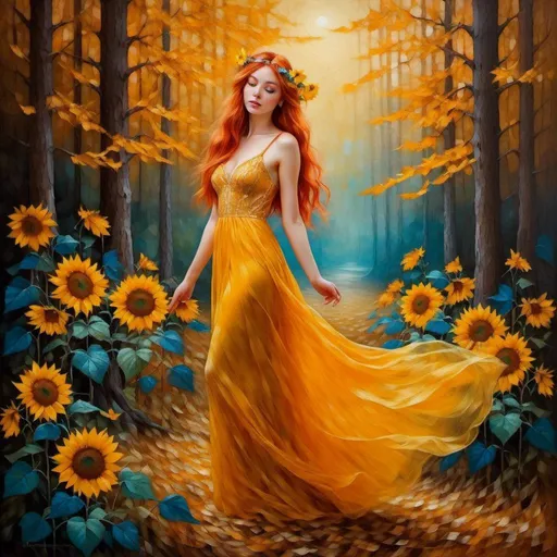 Prompt: <mymodel>Fairy princess of sunflowers, oil painting, ethereal butterfly wings, golden crown adorned with sunflowers, radiant and glowing, magical woodland setting, vibrant and warm color tones, soft and magical lighting, detailed floral gown, high quality, oil painting, ethereal, magical, sunflowers, woodland, vibrant colors, warm lighting, detailed gown, fairy princess, glowing