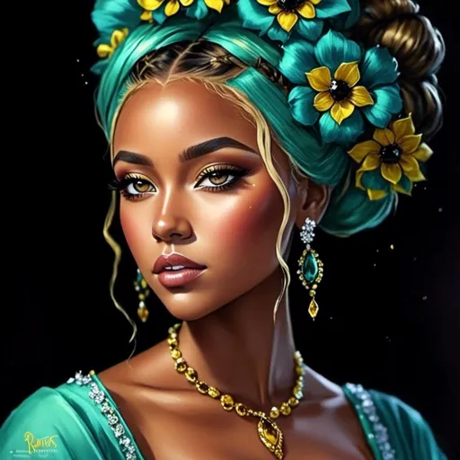 Prompt: <mymodel>"A portrait of a beautiful African girl, painted with vibrant colors by Drew Brophy that effortlessly captures the deep beauty of her eyes and hair in a flawless display of watercolor, 4K HD, featured in WatercolorArs Magazine."