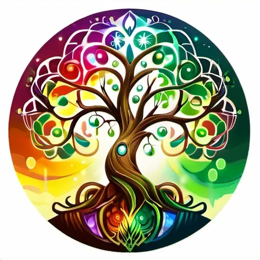 Prompt: Yggdrasil tree, fantasy, nordic mythology theme, enormous, gigantic, colorful, a lot of light, aura, lively, naturally, a little mystery