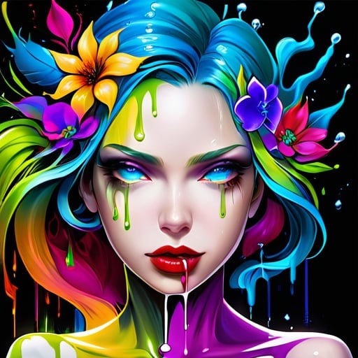 Prompt: Flower Siren graffiti art, splash art, dripping paint, street art, spray paint, oil gouache melting, acrylic, high contrast, colorful polychromatic, ultra detailed, ultra quality, CGSociety