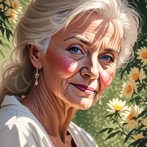 Prompt: <mymodel>Beautiful elderly woman, oil painting, serene garden setting, graceful posture, soft and warm lighting, vibrant colors, detailed wrinkles, gentle smile, high quality, oil painting, serene, graceful, vibrant colors, detailed, warm lighting, elderly, woman