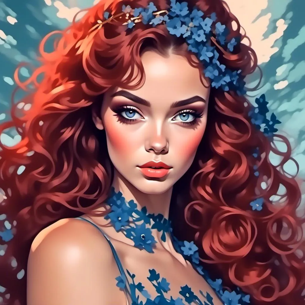 Prompt: A lady in red, blue eyes, Auburn hair, facial closeup<mymodel>