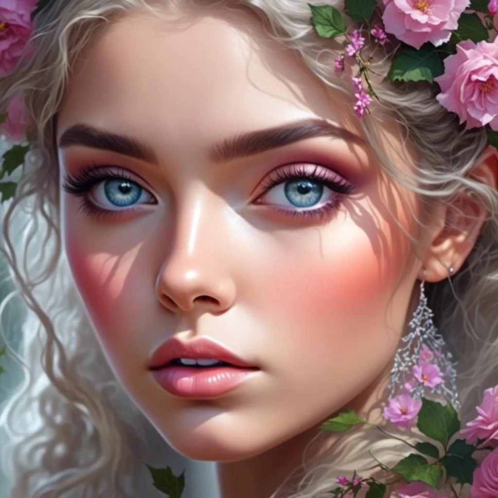 Prompt: <mymodel>a beautiful woman , lots of pretty pink flowers