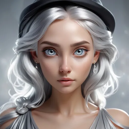 Prompt: Beautiful girl with silver hair, ethereal and elegant, 3D rendering, flowing silver locks, soft and glowing skin, piercing eyes, fantasy, highres, detailed, ethereal, silver hair, glowing skin, piercing eyes, 3D rendering, fantasy, elegant, atmospheric lighting