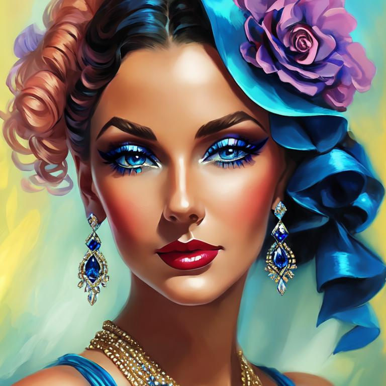 Prompt: Glamorously dressed lady of rhe 1930's wearing sapphire jewelry,blue eyes