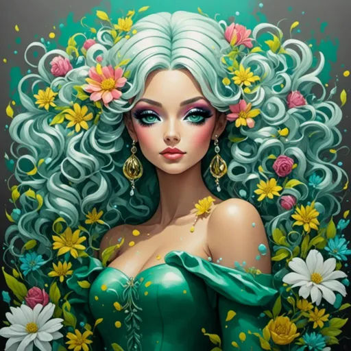 Prompt: <mymodel>Flower Siren graffiti art, splash art, street art, spray paint, oil gouache melting, acrylic, high contrast, colorful polychromatic, ultra detailed, ultra quality, CGSociety