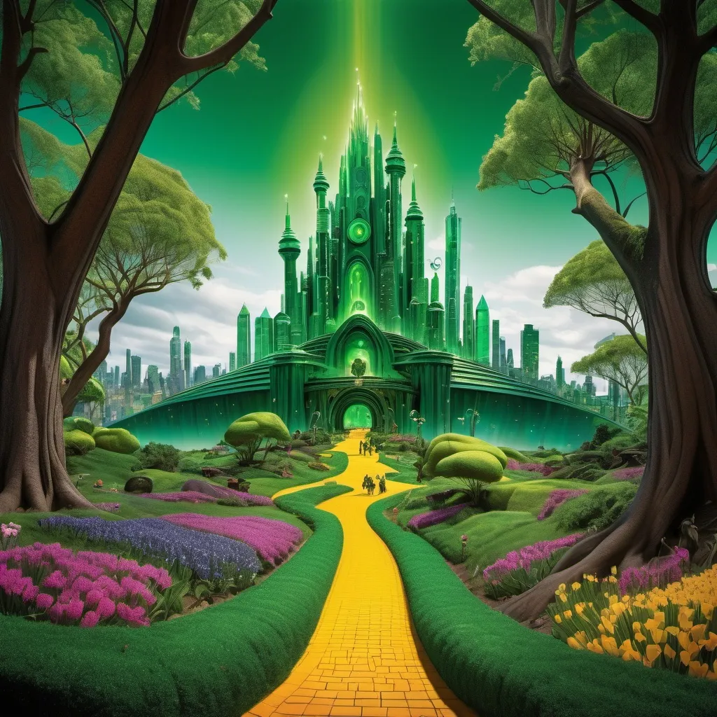 Prompt: The Emerald City of Oz portrayed in vivid color