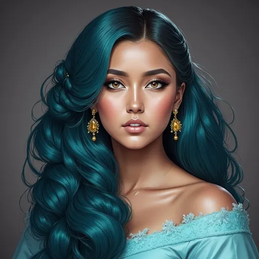 Prompt: <mymodel> Teal and gold beauty