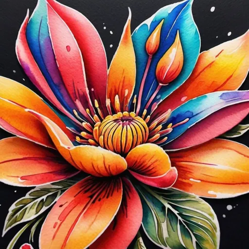 Prompt: <mymodel> Colorful flower tattoo, watercolor style, vibrant petals, intricate details, high quality, vibrant colors, floral design, professional tattoo art, artistic, beautiful, realistic, watercolor, detailed, highres, vibrant, intricate details, floral, professional, colorful, vibrant colors, watercolor style, artistic