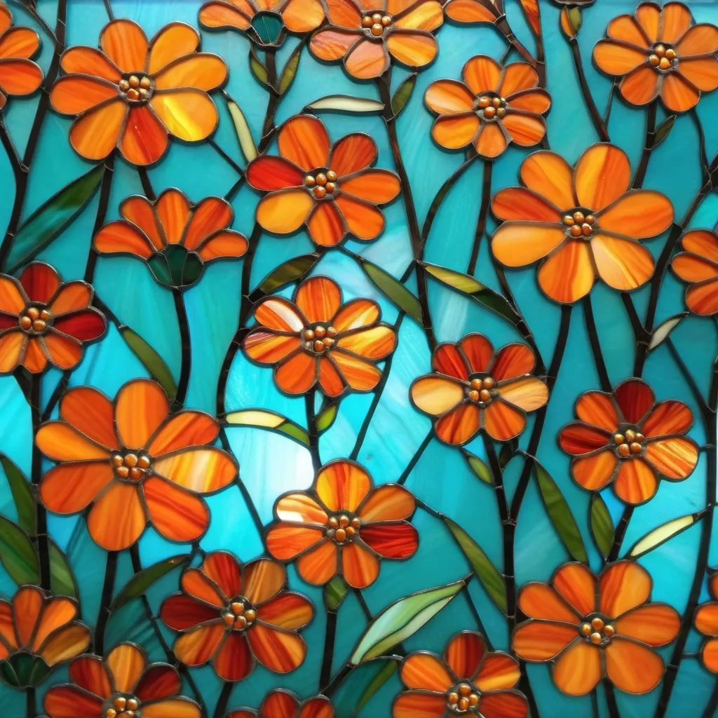 Prompt: Orange flowers with turquoise background