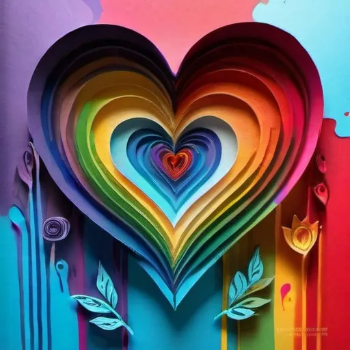 Prompt: Vibrant rainbow heart illustration, digital painting, swirling colors, high quality, detailed brushwork, bright and colorful, whimsical style, rainbow colors, professional, vibrant lighting